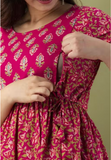 MamaVibez Floral Cotton Maternity & Feeding Gown