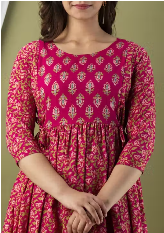 MamaVibez Floral Cotton Maternity & Feeding Gown