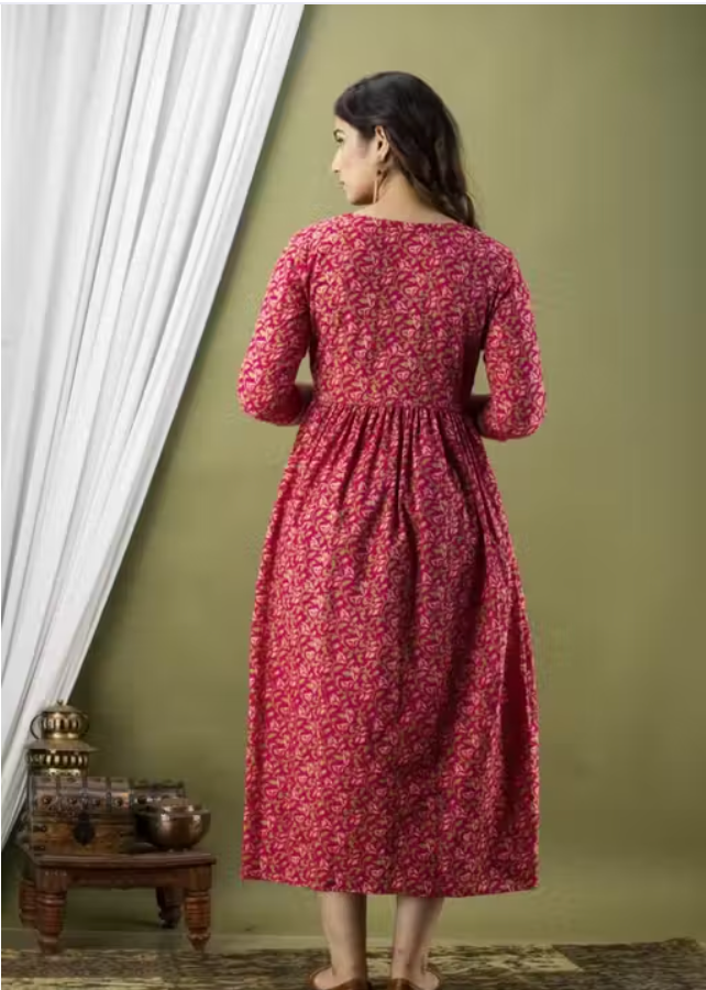 MamaVibez Floral Cotton Maternity & Feeding Gown