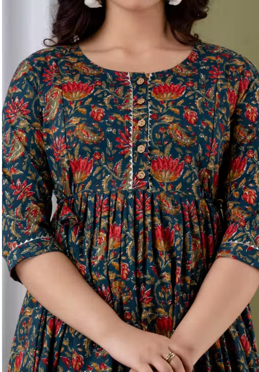 MamaVibez Pure Cotton Printed Maternity & Feeding Gown