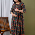 MamaVibez Pure Cotton Printed Maternity & Feeding Gown