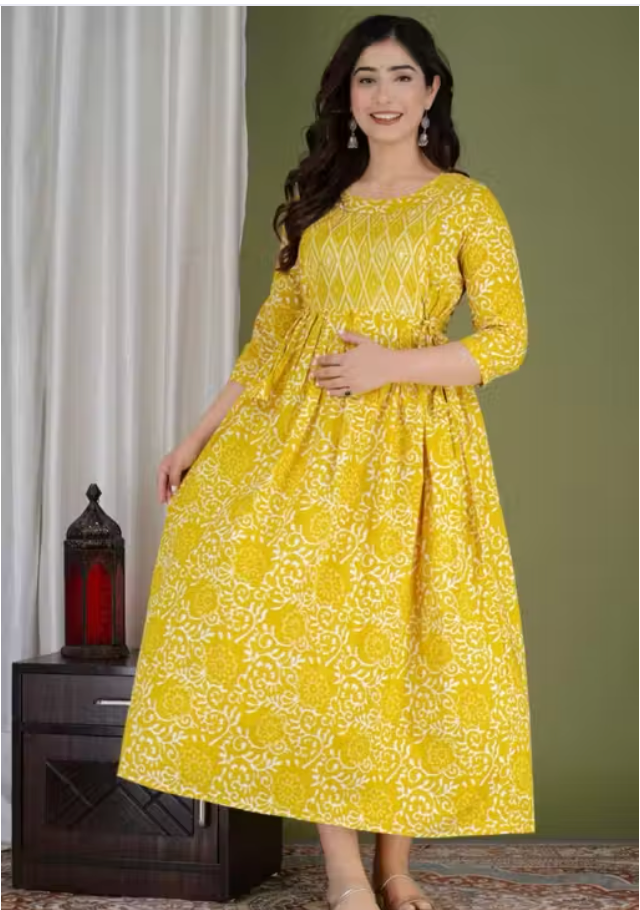 MamaVibez Cotton Maternity & Feeding Gown