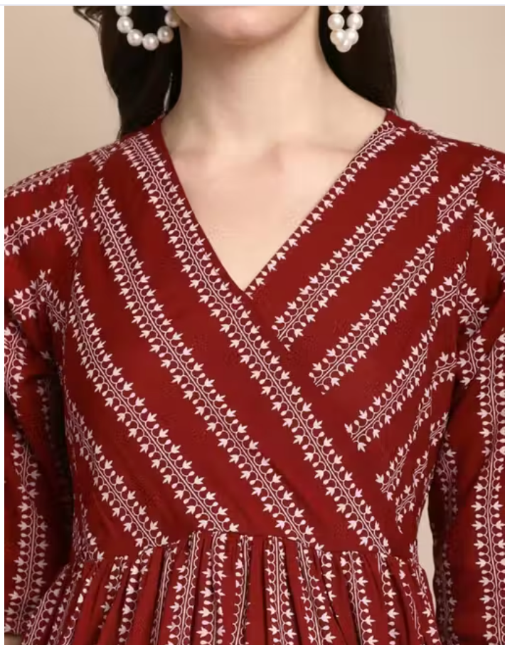 MamaVibez Maroon Cotton Maternity & Feeding Kurti