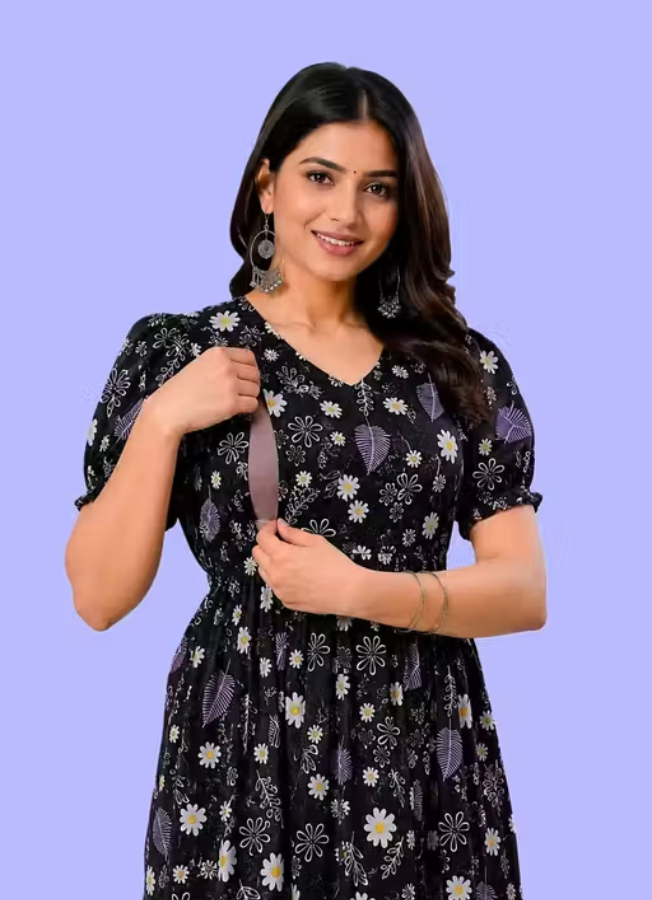 MamaVibez Premium Floral Maternity & Feeding Kurti